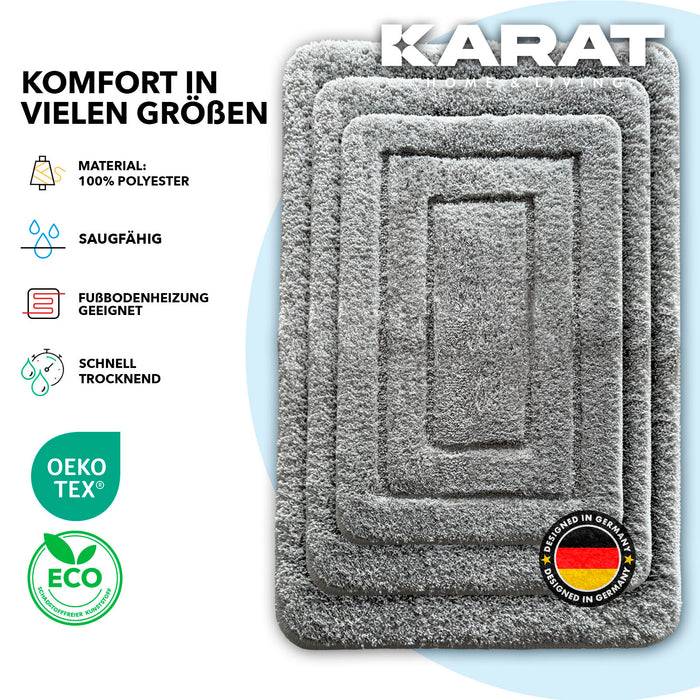 KARAT Badematte Atlantis - weicher & rutschsicherer Badvorleger - schnelltrocknend & pflegeleicht - 40 x 60 cm - Silbergrau