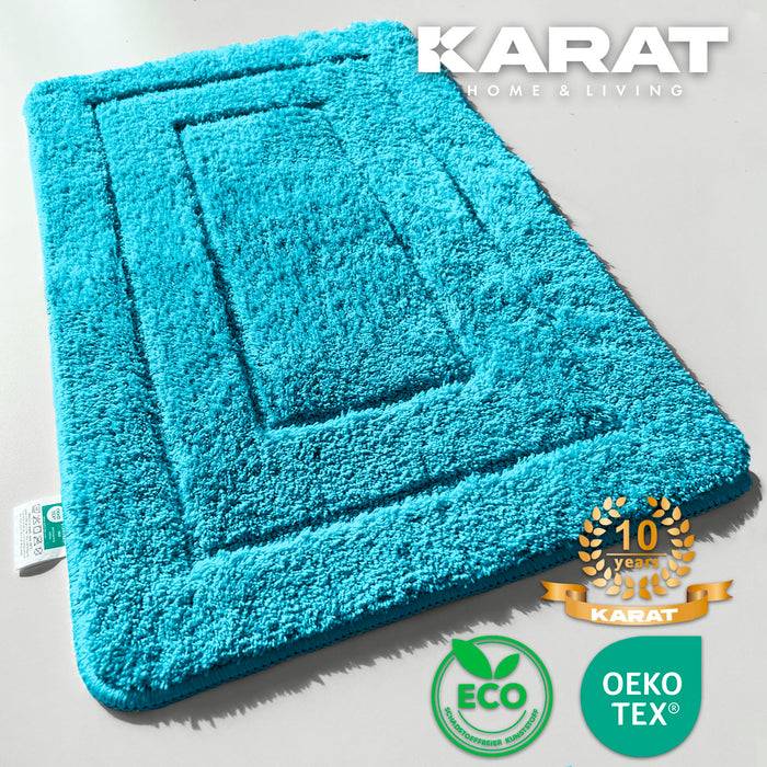 KARAT Badematte Atlantis - weicher & rutschsicherer Badvorleger - schnelltrocknend & pflegeleicht - 60 x 100 cm - Türkis