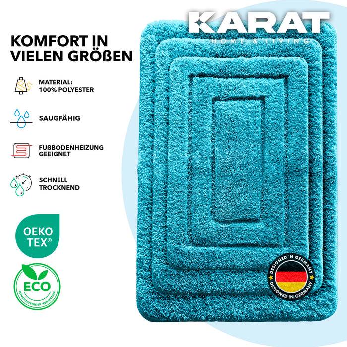 KARAT Badematte Atlantis - weicher & rutschsicherer Badvorleger - schnelltrocknend & pflegeleicht - 60 x 100 cm - Türkis