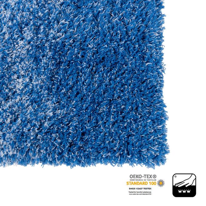 FLOORDIREKT Badteppich Wave - Robuster Badvorleger aus Polyester - Rutschsicher & Schnelltrocknend - 60 x 90 cm - Blau/Weiß