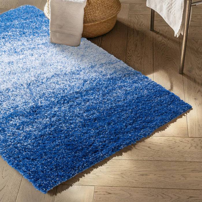 FLOORDIREKT Badteppich Wave - Robuster Badvorleger aus Polyester - Rutschsicher & Schnelltrocknend - 60 x 90 cm - Blau/Weiß