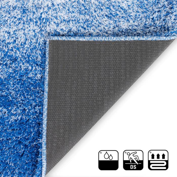 FLOORDIREKT Badteppich Wave - Robuster Badvorleger aus Polyester - Rutschsicher & Schnelltrocknend - 60 x 90 cm - Blau/Weiß