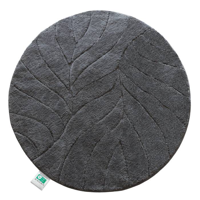 FLOORDIREKT Badematte Maris - Flauschiger Badvorleger mit Blatt-Struktur - Rund - Ø 120 cm - Dunkelgrau