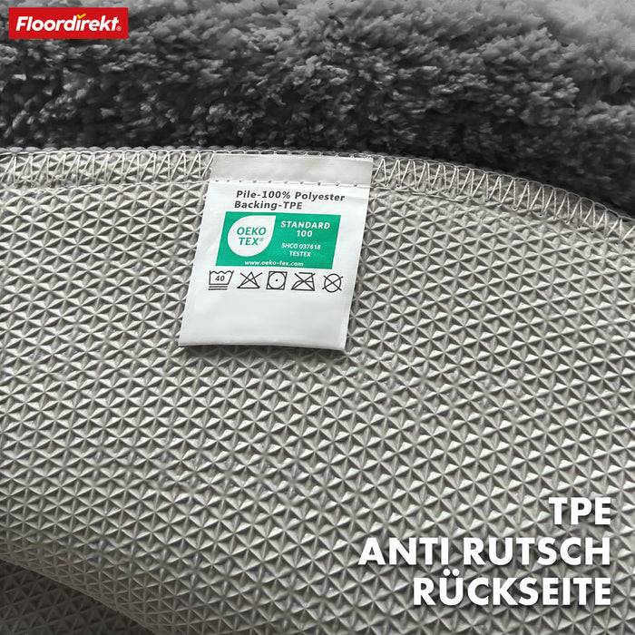 FLOORDIREKT Badematte Maris - Flauschiger Badvorleger mit Blatt-Struktur - Rund - Ø 120 cm - Dunkelgrau