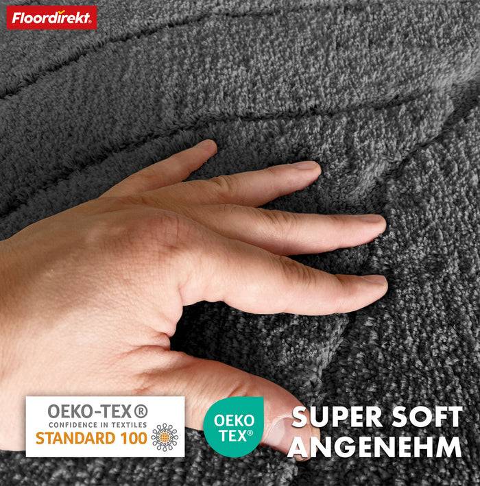 FLOORDIREKT Badematte Maris - Flauschiger Badvorleger mit Blatt-Struktur - Rund - Ø 120 cm - Dunkelgrau