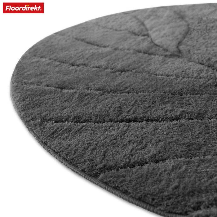 FLOORDIREKT Badematte Maris - Flauschiger Badvorleger mit Blatt-Struktur - Rund - Ø 120 cm - Dunkelgrau
