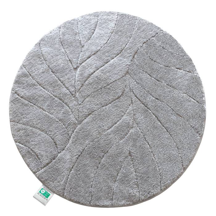 FLOORDIREKT Badematte Maris - Flauschiger Badvorleger mit Blatt-Struktur - Rund - Ø 120 cm - Silber