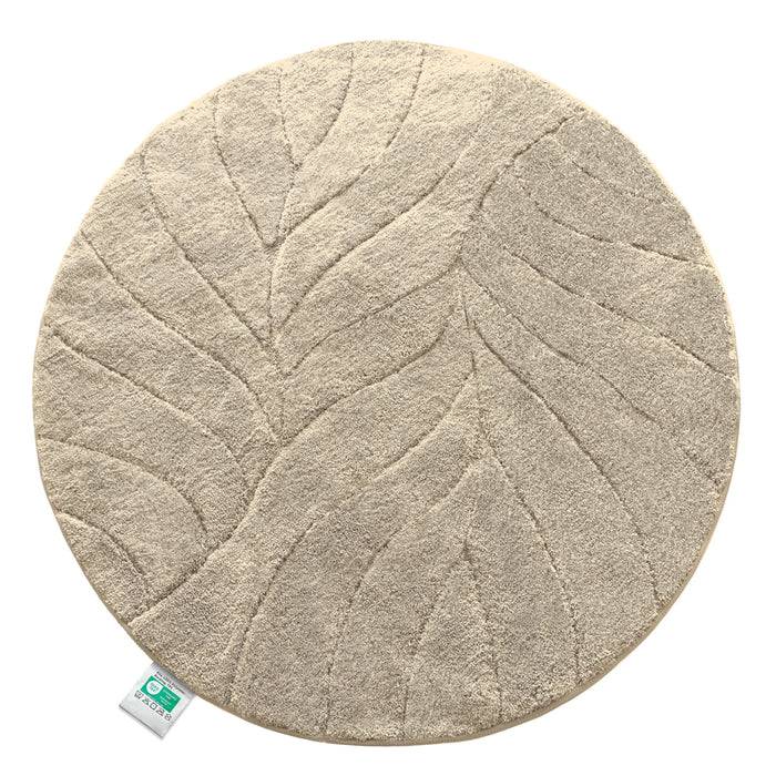 FLOORDIREKT Badematte Maris - Flauschiger Badvorleger mit Blatt-Struktur - Rund - Ø 120 cm - Ivory