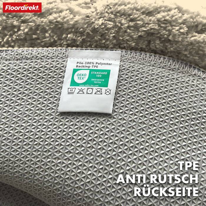 FLOORDIREKT Badematte Maris - Flauschiger Badvorleger mit Blatt-Struktur - Rund - Ø 120 cm - Ivory