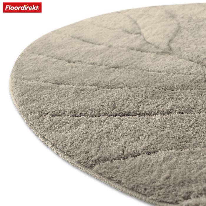 FLOORDIREKT Badematte Maris - Flauschiger Badvorleger mit Blatt-Struktur - Rund - Ø 120 cm - Ivory