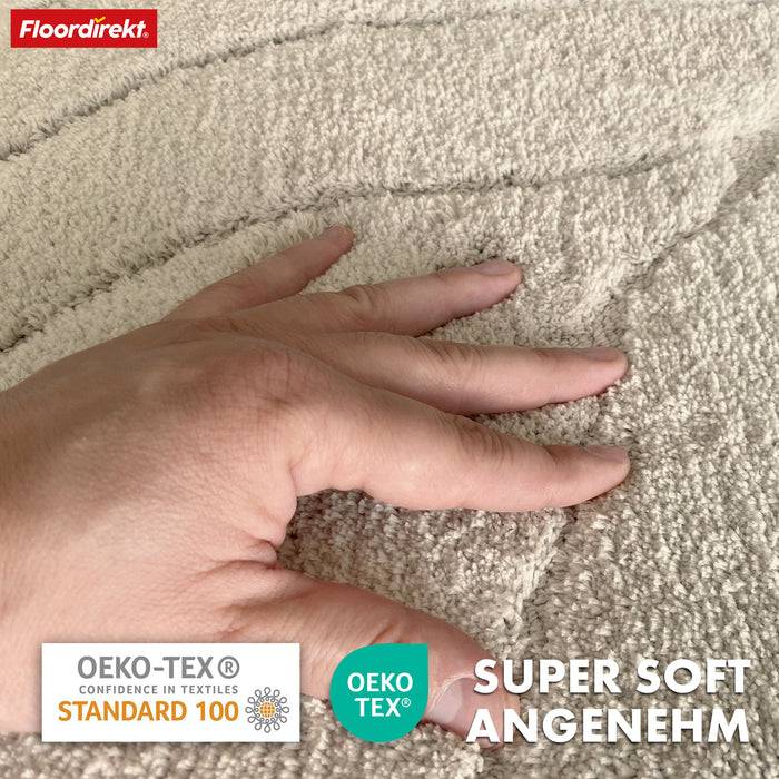 FLOORDIREKT Badematte Maris - Flauschiger Badvorleger mit Blatt-Struktur - Rund - Ø 120 cm - Ivory