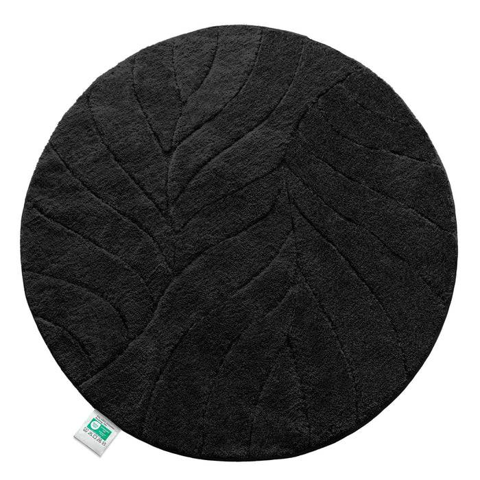 FLOORDIREKT Badematte Maris - Flauschiger Badvorleger mit Blatt-Struktur - Rund - Ø 120 cm - Schwarz