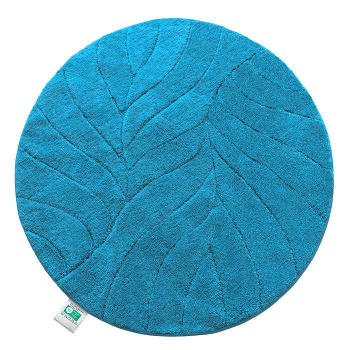 FLOORDIREKT Badematte Maris - Flauschiger Badvorleger mit Blatt-Struktur - Rund - Ø 120 cm - Türkis