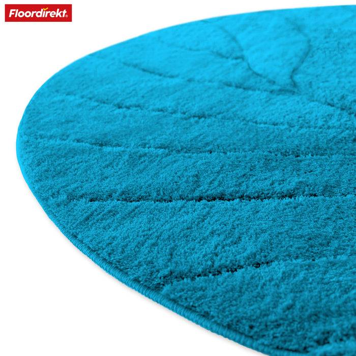 FLOORDIREKT Badematte Maris - Flauschiger Badvorleger mit Blatt-Struktur - Rund - Ø 120 cm - Türkis