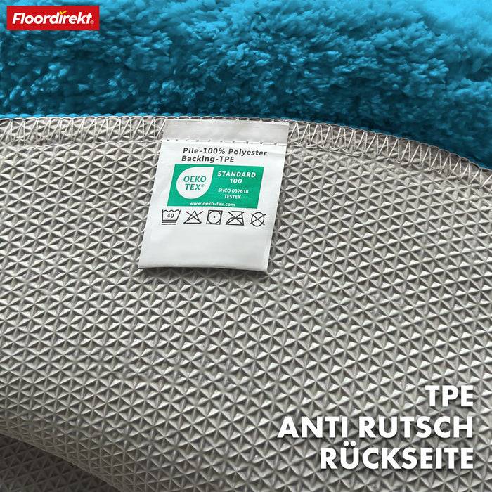 FLOORDIREKT Badematte Maris - Flauschiger Badvorleger mit Blatt-Struktur - Rund - Ø 120 cm - Türkis