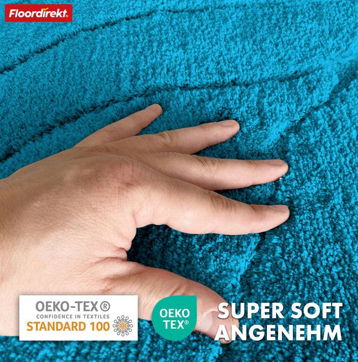 FLOORDIREKT Badematte Maris - Flauschiger Badvorleger mit Blatt-Struktur - Rund - Ø 120 cm - Türkis
