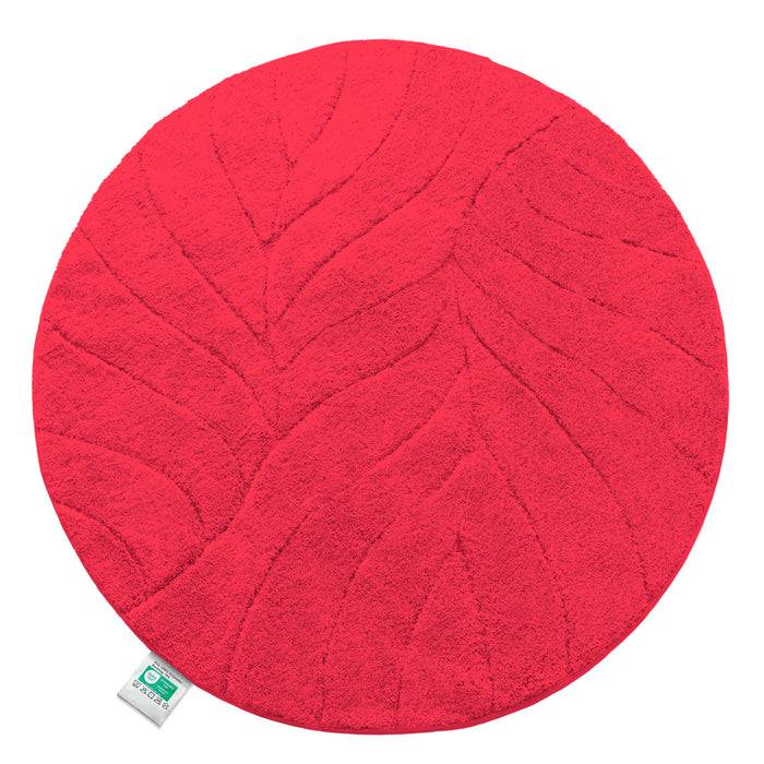 FLOORDIREKT Badematte Maris - Flauschiger Badvorleger mit Blatt-Struktur - Rund - Ø 120 cm - Rot