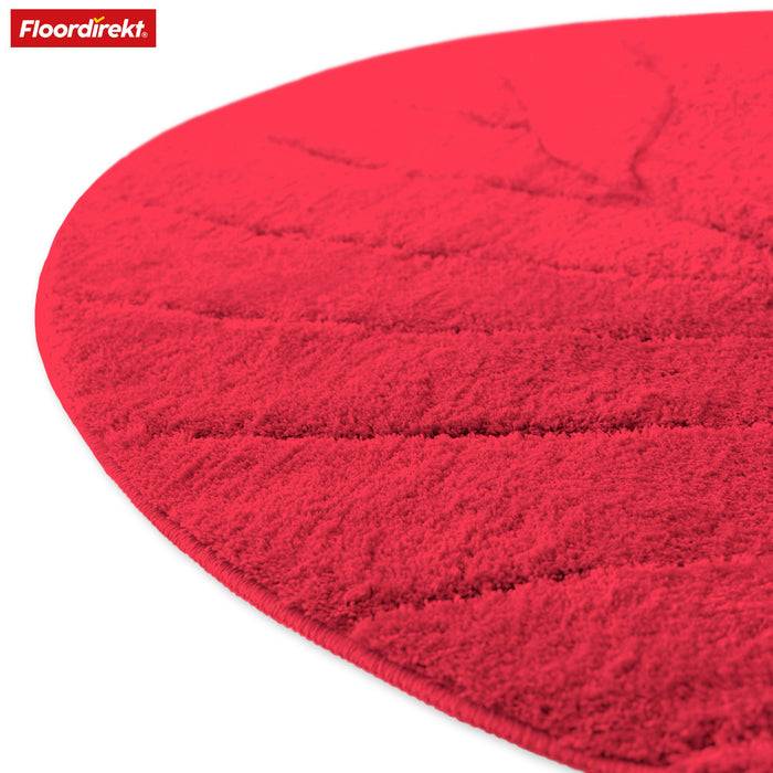 FLOORDIREKT Badematte Maris - Flauschiger Badvorleger mit Blatt-Struktur - Rund - Ø 120 cm - Rot