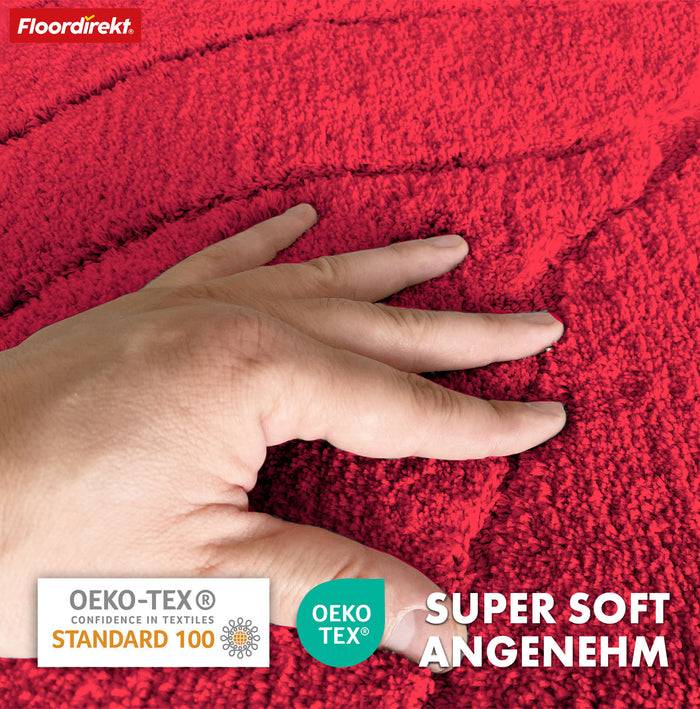 FLOORDIREKT Badematte Maris - Flauschiger Badvorleger mit Blatt-Struktur - Rund - Ø 120 cm - Rot
