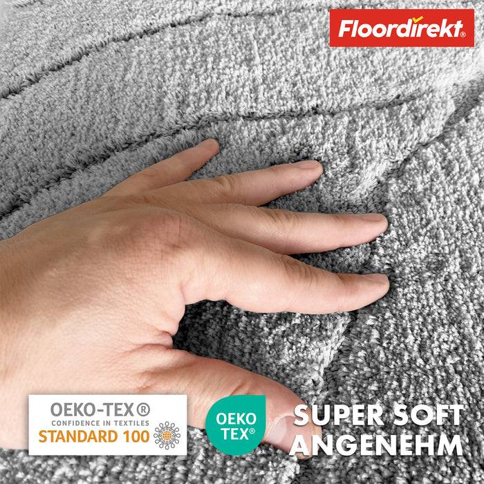 FLOORDIREKT Badematte Maris - Flauschiger Badvorleger mit Blattstruktur - Rutschhemmende Rückseite - Silber - 40 x 60 cm