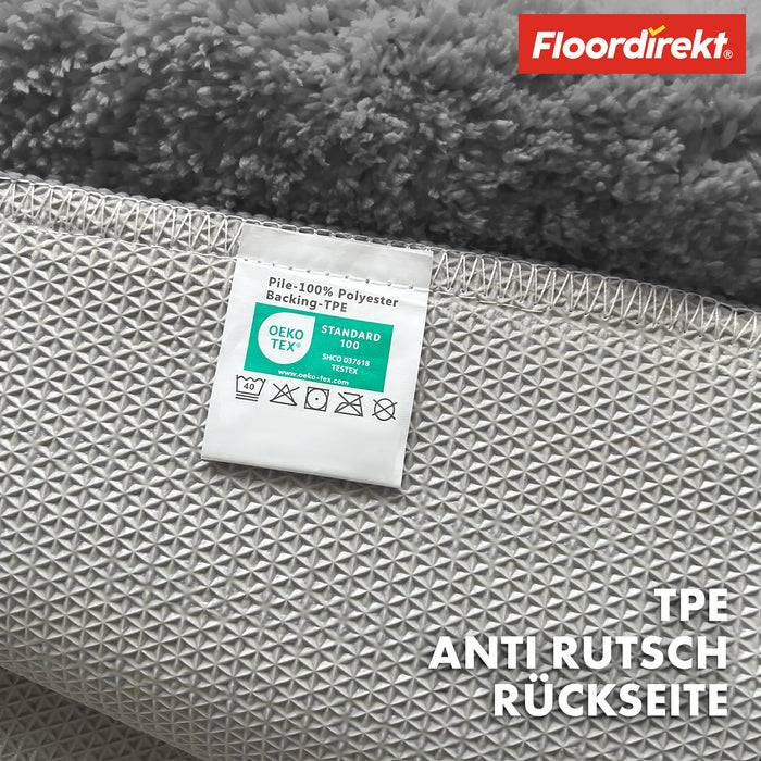 FLOORDIREKT Badematte Maris - Flauschiger Badvorleger mit Blattstruktur - Rutschhemmende Rückseite - Dunkelgrau - 60 x 120 cm