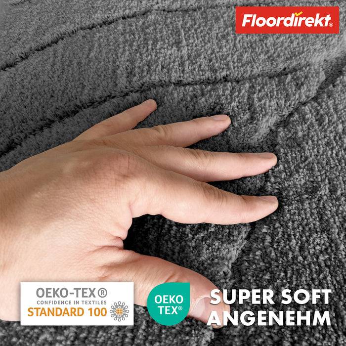FLOORDIREKT Badematte Maris - Flauschiger Badvorleger mit Blattstruktur - Rutschhemmende Rückseite - Dunkelgrau - 60 x 120 cm