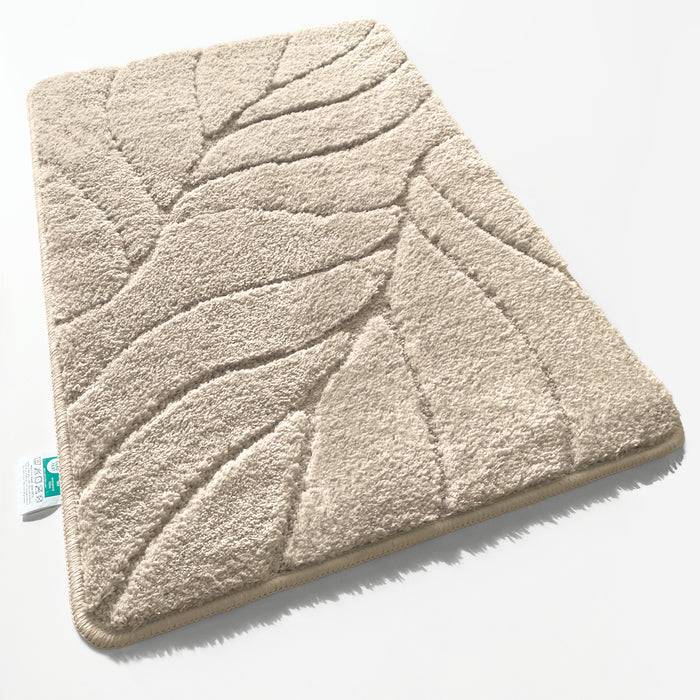 FLOORDIREKT Badematte Maris - Flauschiger Badvorleger mit Blattstruktur - Rutschhemmende Rückseite - Ivory - 50 x 80 cm