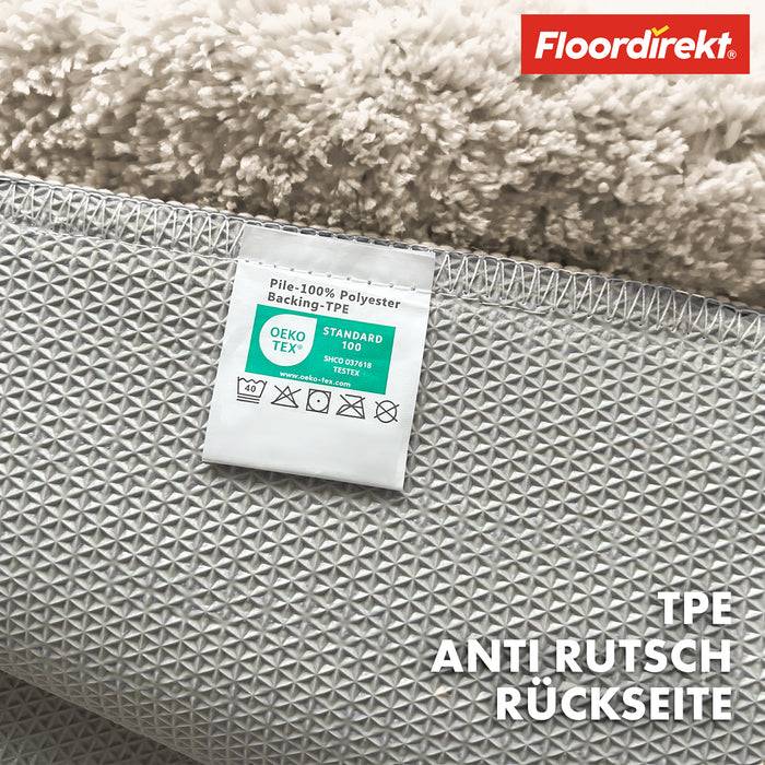 FLOORDIREKT Badematte Maris - Flauschiger Badvorleger mit Blattstruktur - Rutschhemmende Rückseite - Ivory - 50 x 80 cm