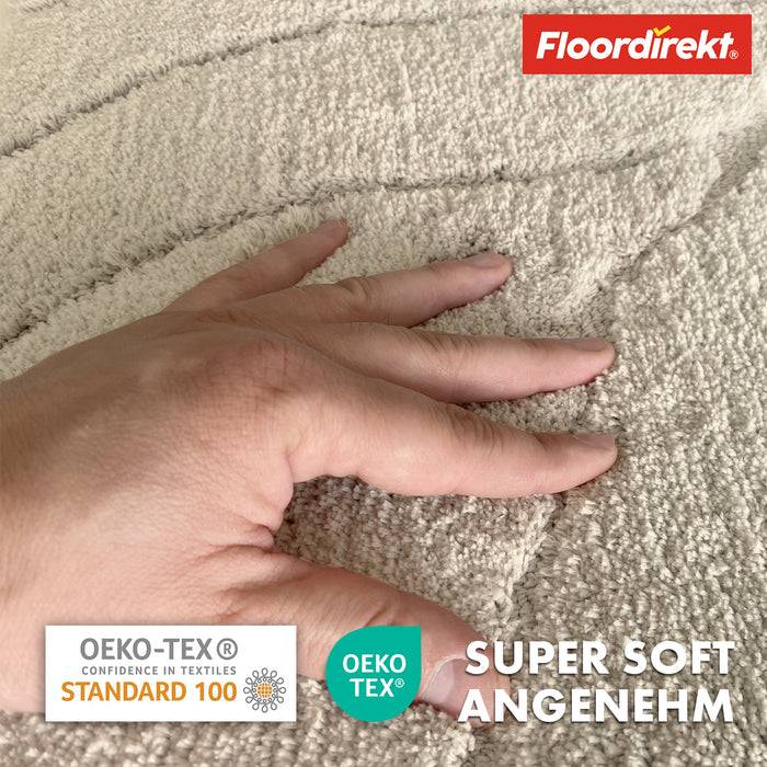 FLOORDIREKT Badematte Maris - Flauschiger Badvorleger mit Blattstruktur - Rutschhemmende Rückseite - Ivory - 50 x 80 cm