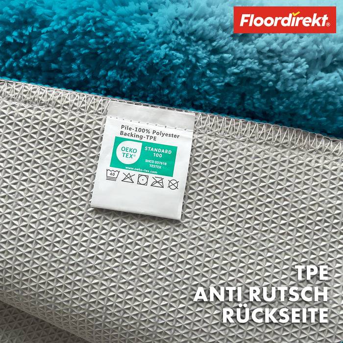 FLOORDIREKT Badematte Maris - Flauschiger Badvorleger mit Blattstruktur - Rutschhemmende Rückseite - Türkis - 50 x 80 cm