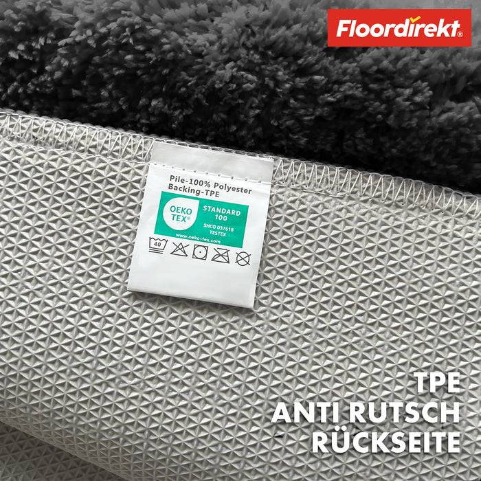 FLOORDIREKT Badematte Maris - Flauschiger Badvorleger mit Blattstruktur - Rutschhemmende Rückseite - Schwarz - 40 x 60 cm
