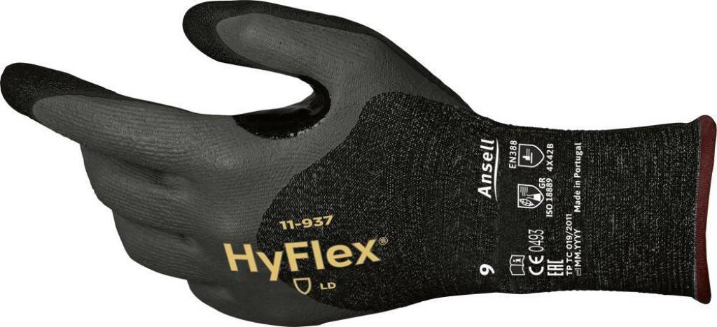 Schnittschutzhandschuh HyFlex 11-937Zulassung/NormEN 3882016, EN 4202003 A12009, kompatibel mit der REACH-VerordnungEigenschaften Hohe Griffsicher