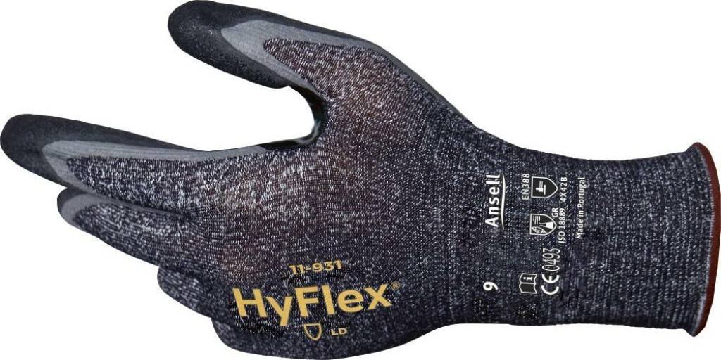 Schnittschutzhandschuh HyFlex 11-931Zulassung/Norm EN 3882016, EN 4202003 A12009, kompatibel mit der REACH-VerordnungEigenschaften Hohe Griffsiche