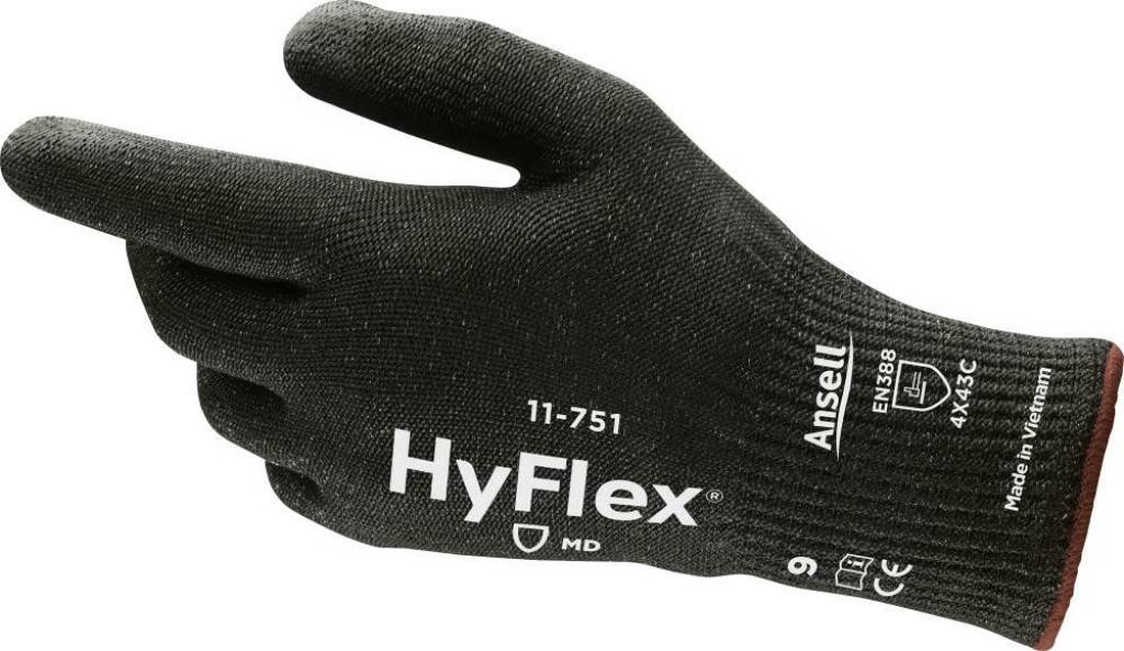 Schnittschutzhandschuh HyFlex 11-751Zulassung/NormEN 3882016, kompatibel mit der REACH-VerordnungEigenschaften Hoher Tragekomfort Schmutzverberg
