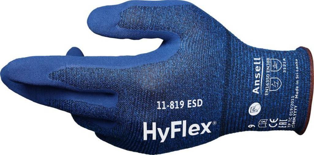 Montagehandschuh HyFlex 11-819Zulassung/Norm EN 163502014, ESD, EN 3882016Ausführung ESD-/Touchscreen-Kompatibilität Hoher Tragekomfort Atm