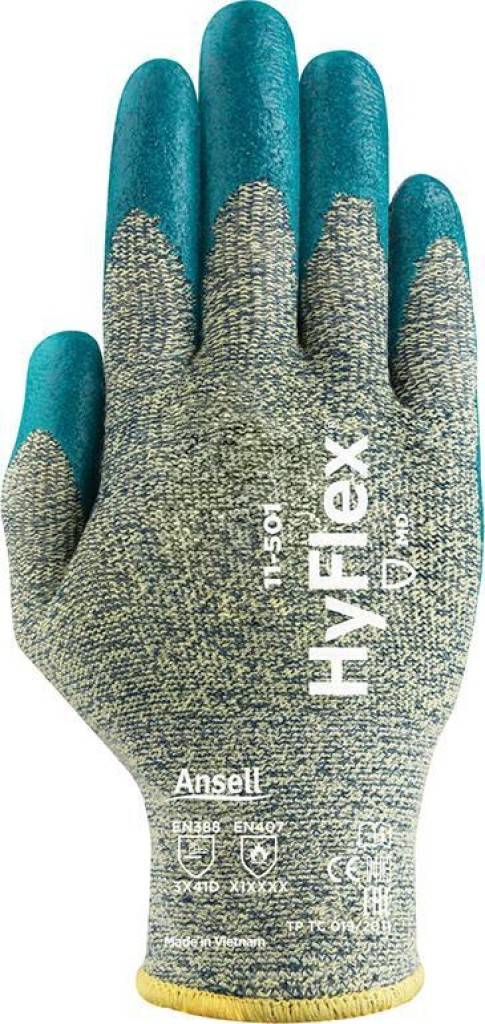 Schnittschutzhandschuh HyFlex 11-501Zulassung/Norm EN 3882016, EN 4072020, EN 4202003 A12009, kompatibel mit der REACH-VerordnungAusführung Hoher