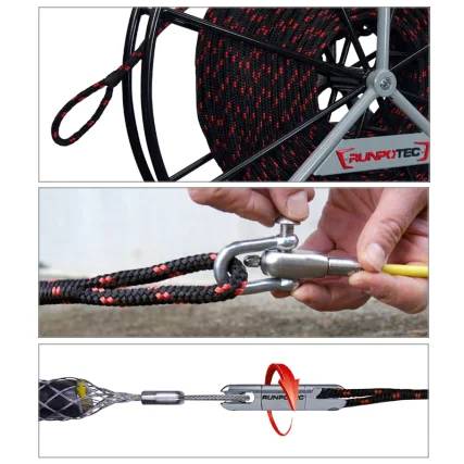 RUNPOTEC Zugseil Polyester Ø10mm, mit Haspel, Bruchlast 1640kg, schwarz, Rolle mit 120m, 1 Stk.