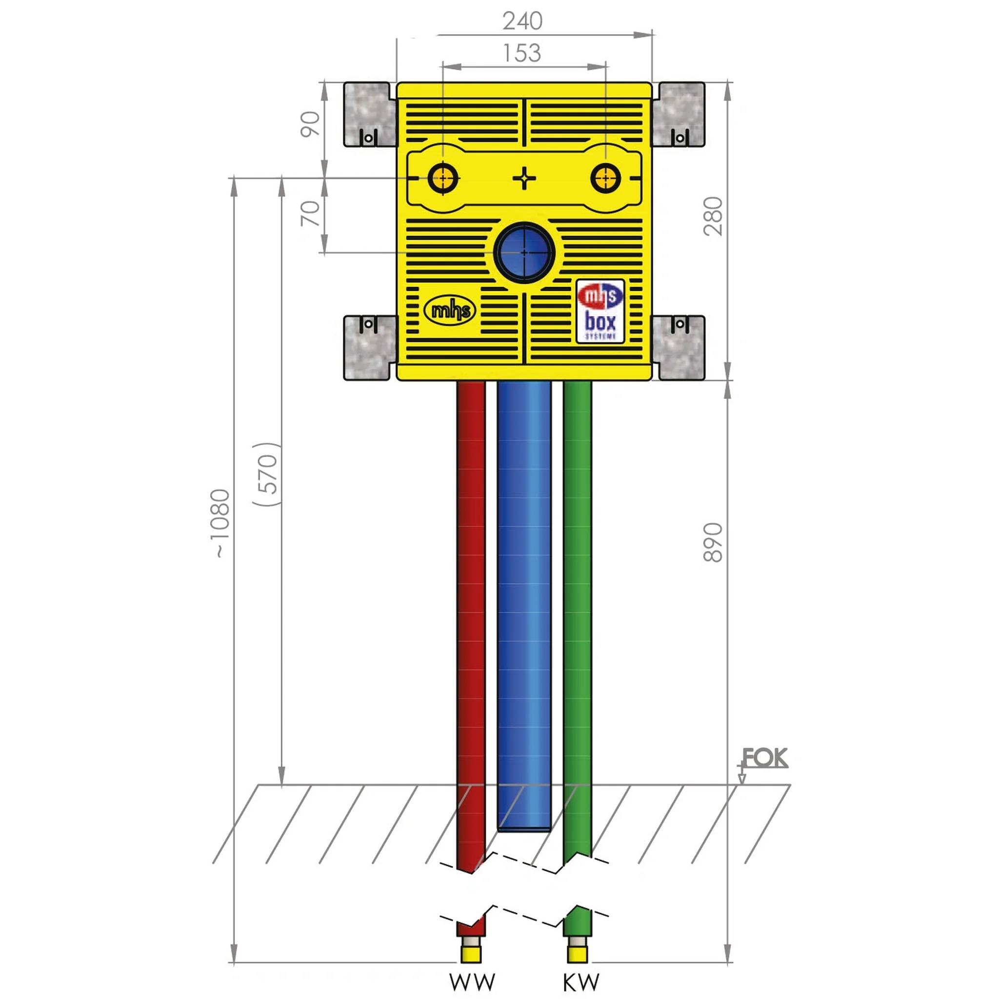 MHS Waschtisch, 20341RA5po0000, Auslass 153mm, WTU/240/AS153-I/16/RA, Rehau Rautitan, 1 Stk.