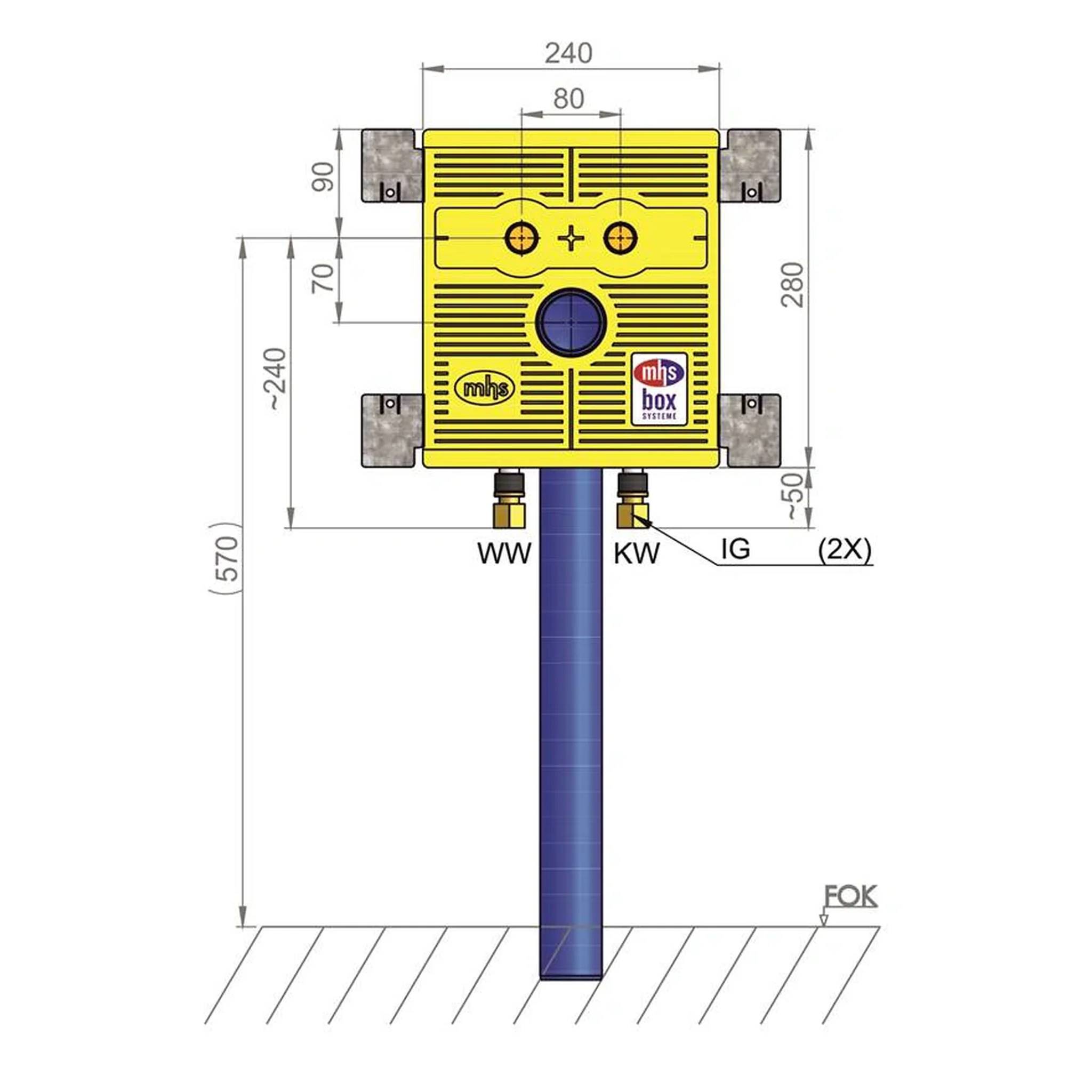 MHS Waschtisch, 20111MH5po0000, Auslass 80mm, WTU/240/AS80-IG/MH/16, Internes Rohrsystem 1/2'' IG Ansch, 1 Stk.