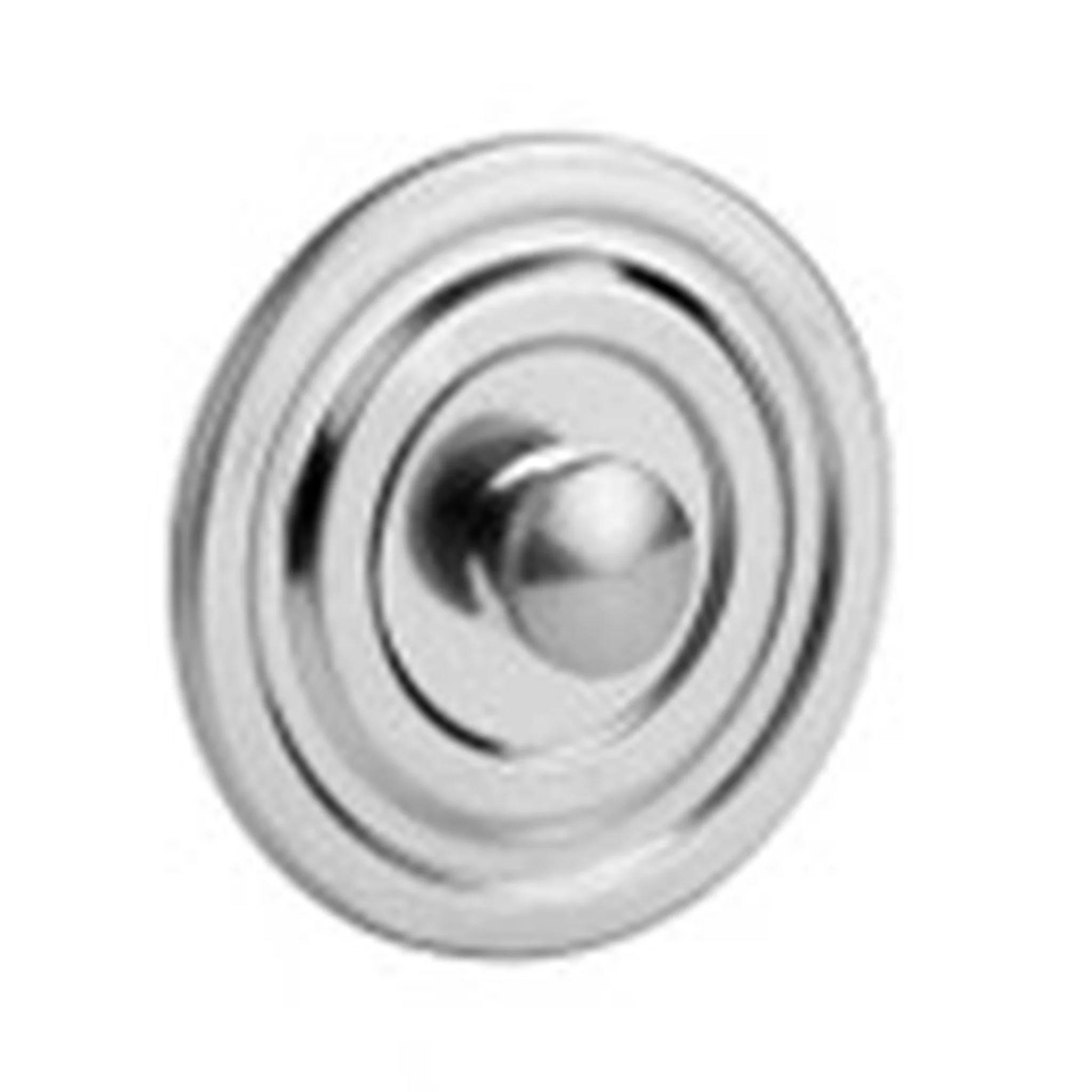 Eine glänzende silberne kreisförmige Metallscheibe mit konzentrischen Ringen und erhöhter Mitte, gezeigt auf einem einfachen weißen Hintergrund.
