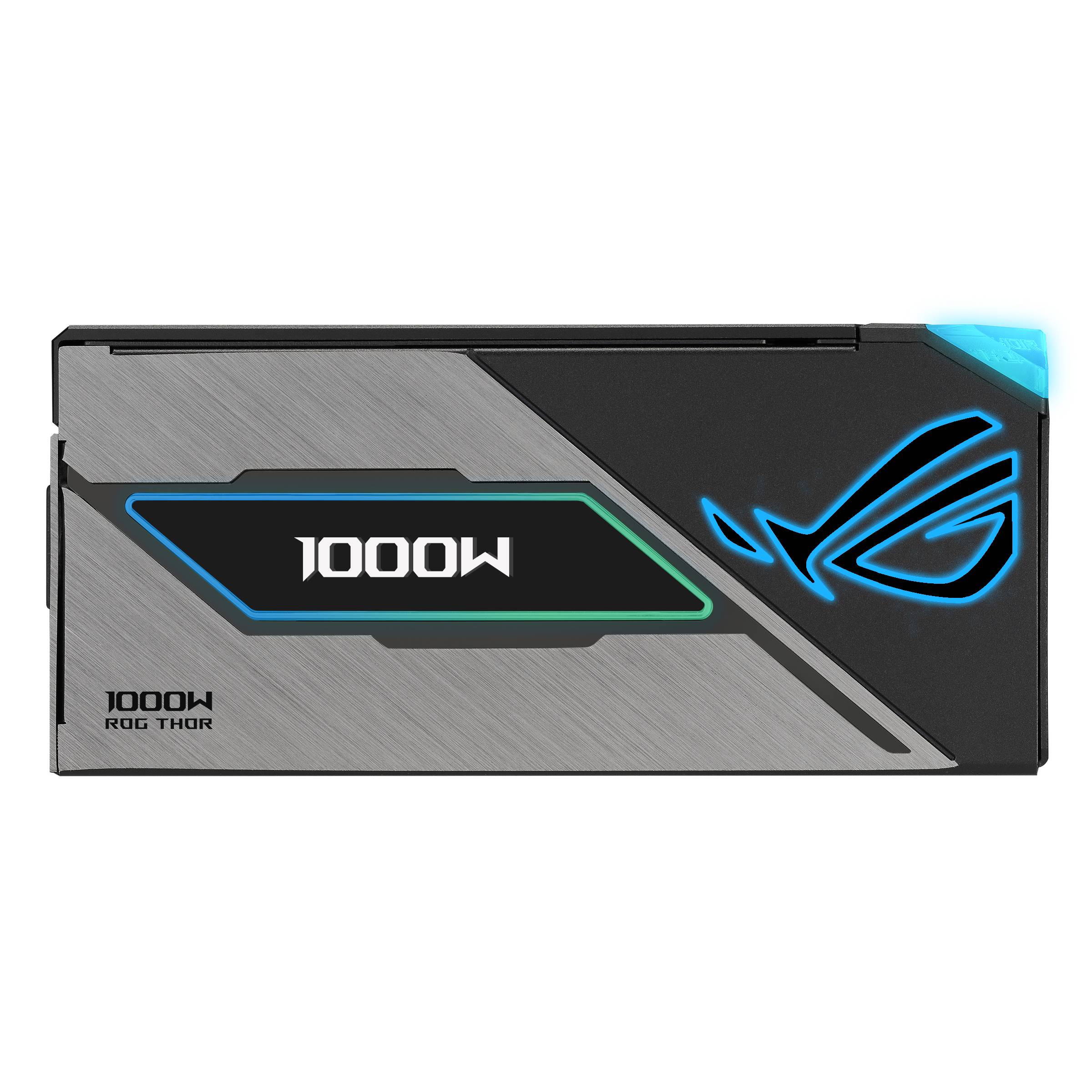 ASUS ROG Thor 1000W Stromversorgungseinheit in Schwarz und Silber mit blaubeleuchttem ROG-Logo und 