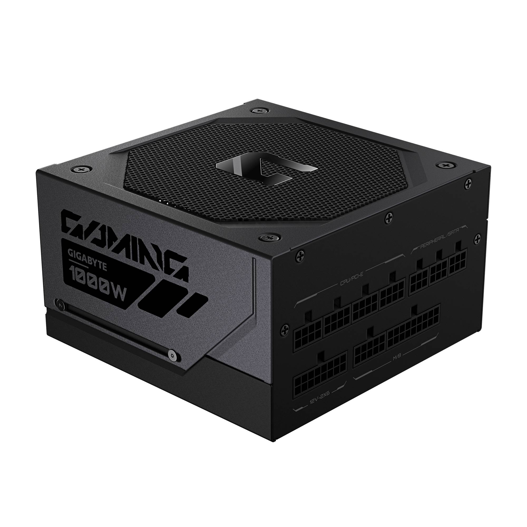 Eine schwarze GIGABYTE AORUS 'P850W' Computernetzteil in einer Studio-Produktaufnahme.