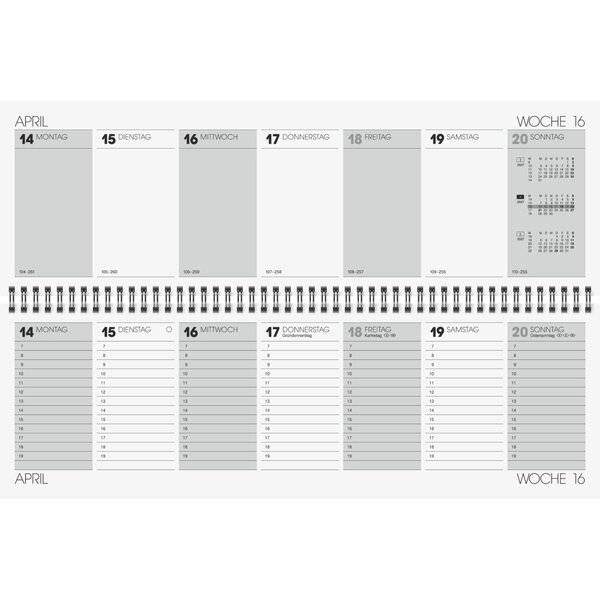Querkalender 42x13,7cm 1 Woche/2 Seiten grau Kalendarium 2027