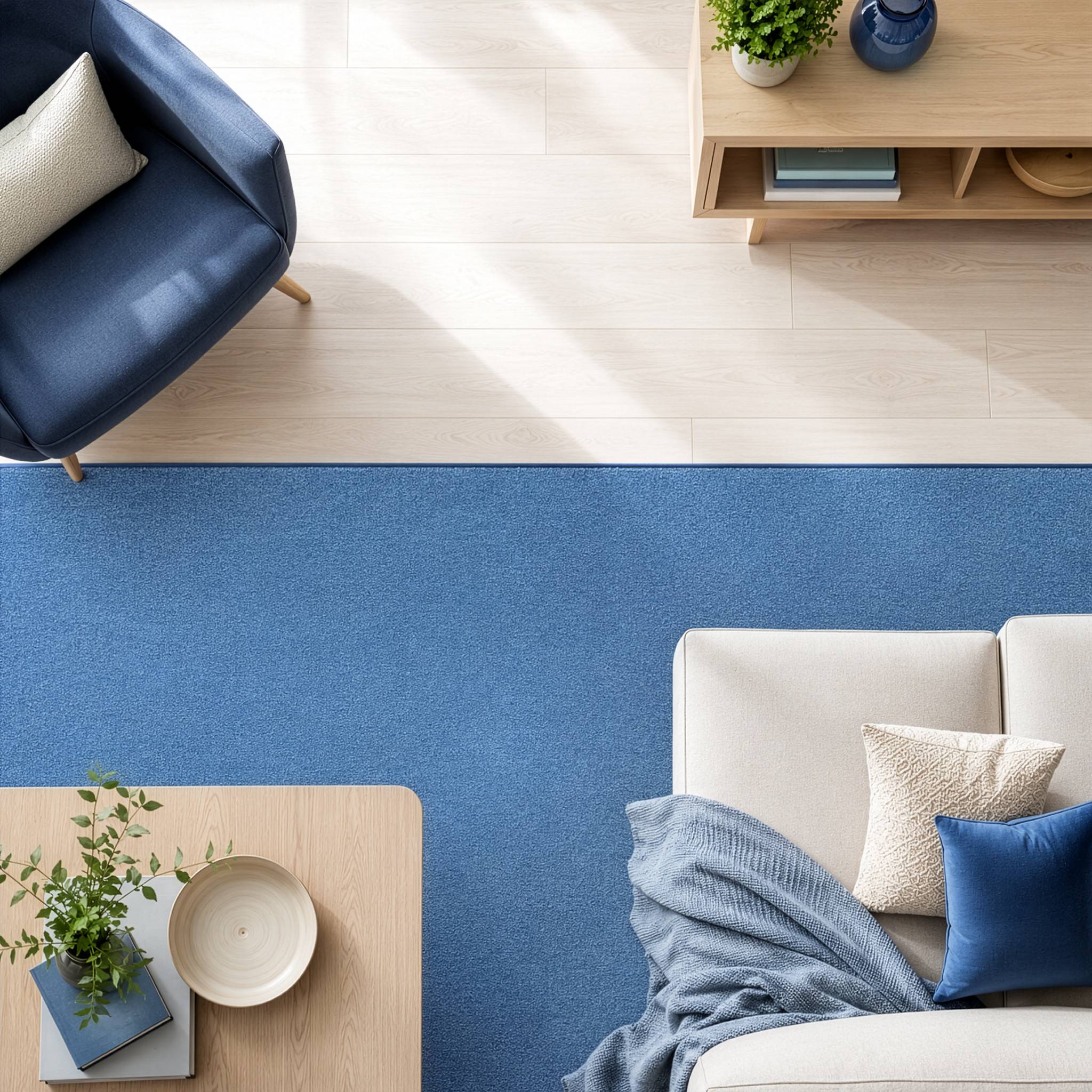 FLOORDIREKT Teppich-Läufer London – Pflegeleichter Schlingenfloor – Modernes Design – Hellblau – 100 x 350 cm