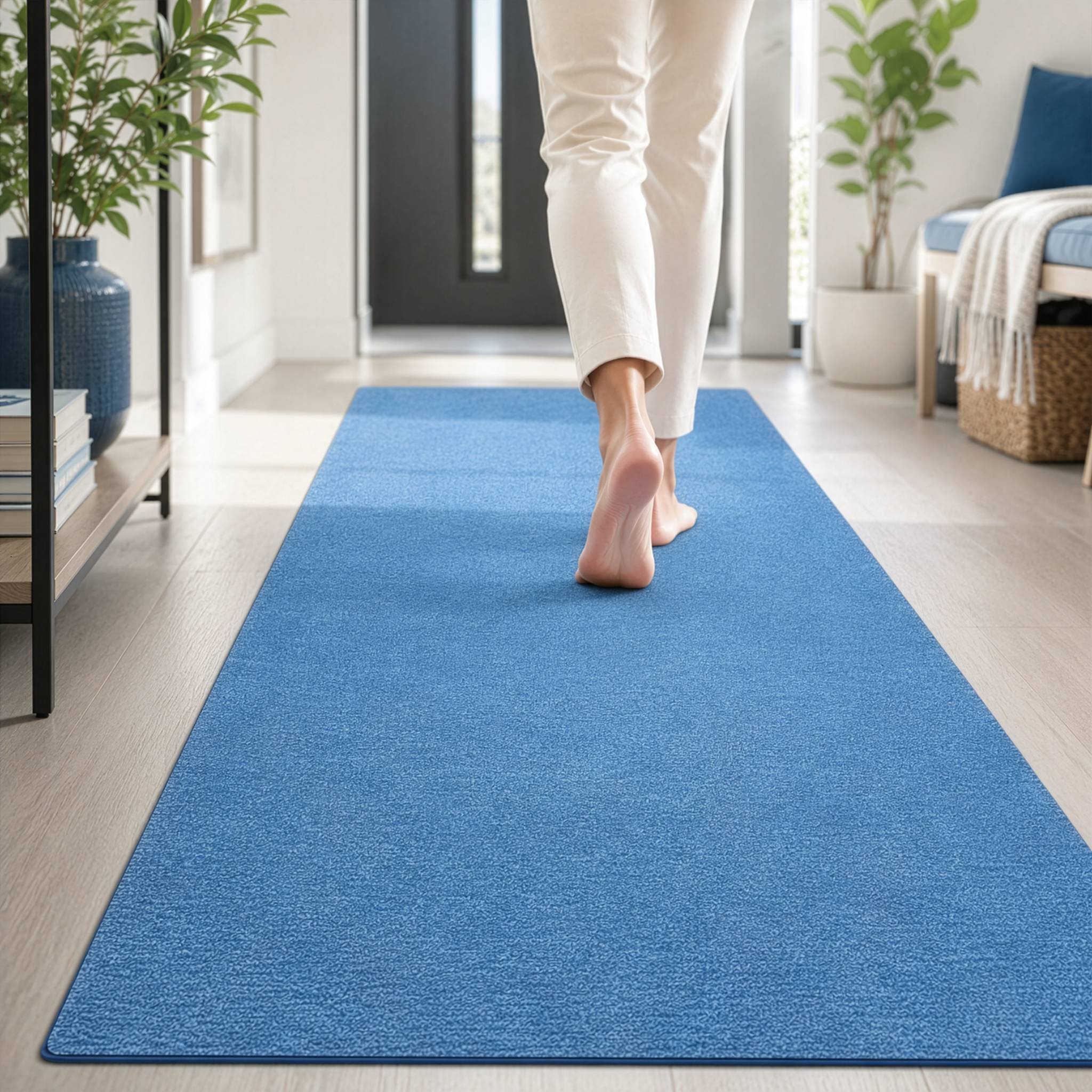 FLOORDIREKT Teppich-Läufer London – Pflegeleichter Schlingenfloor – Modernes Design – Hellblau – 100 x 350 cm