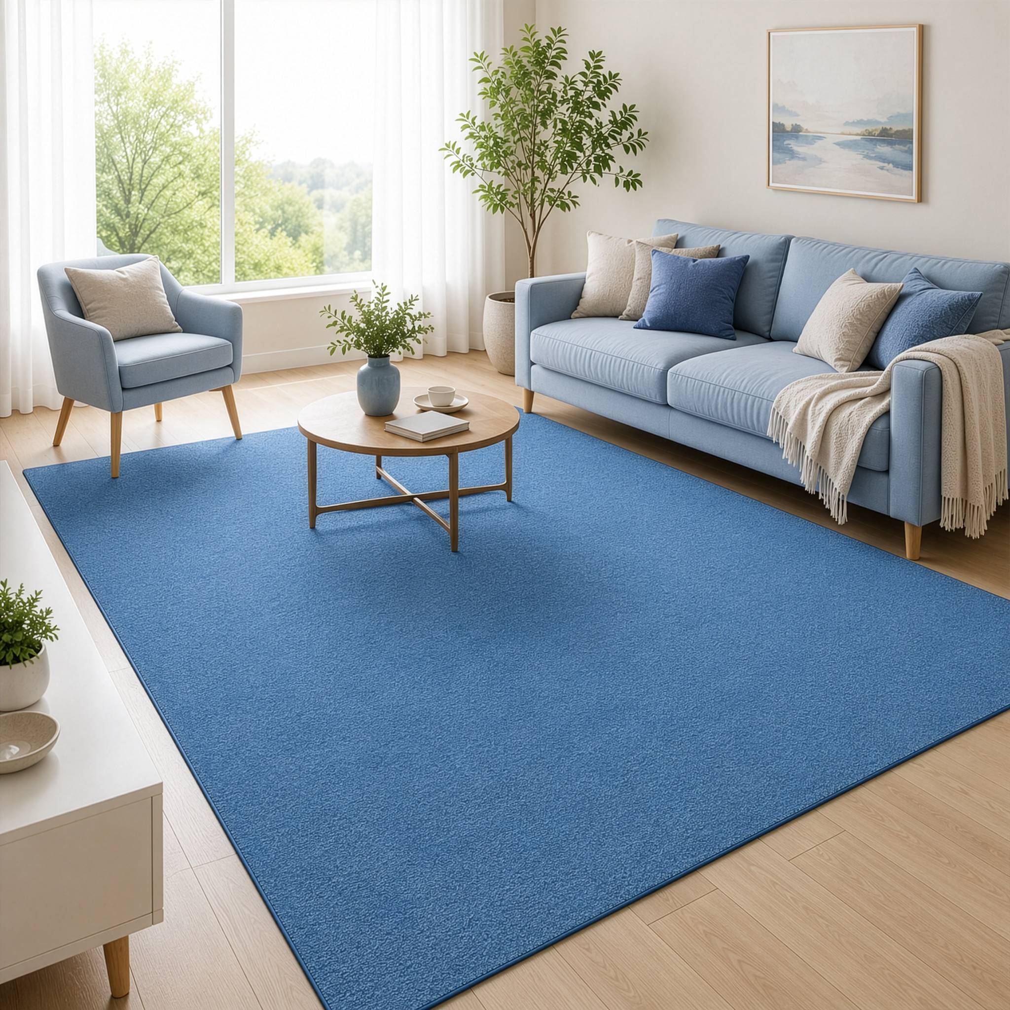 FLOORDIREKT Teppich-Läufer London – Pflegeleichter Schlingenfloor – Modernes Design – Hellblau – 67 x 150 cm