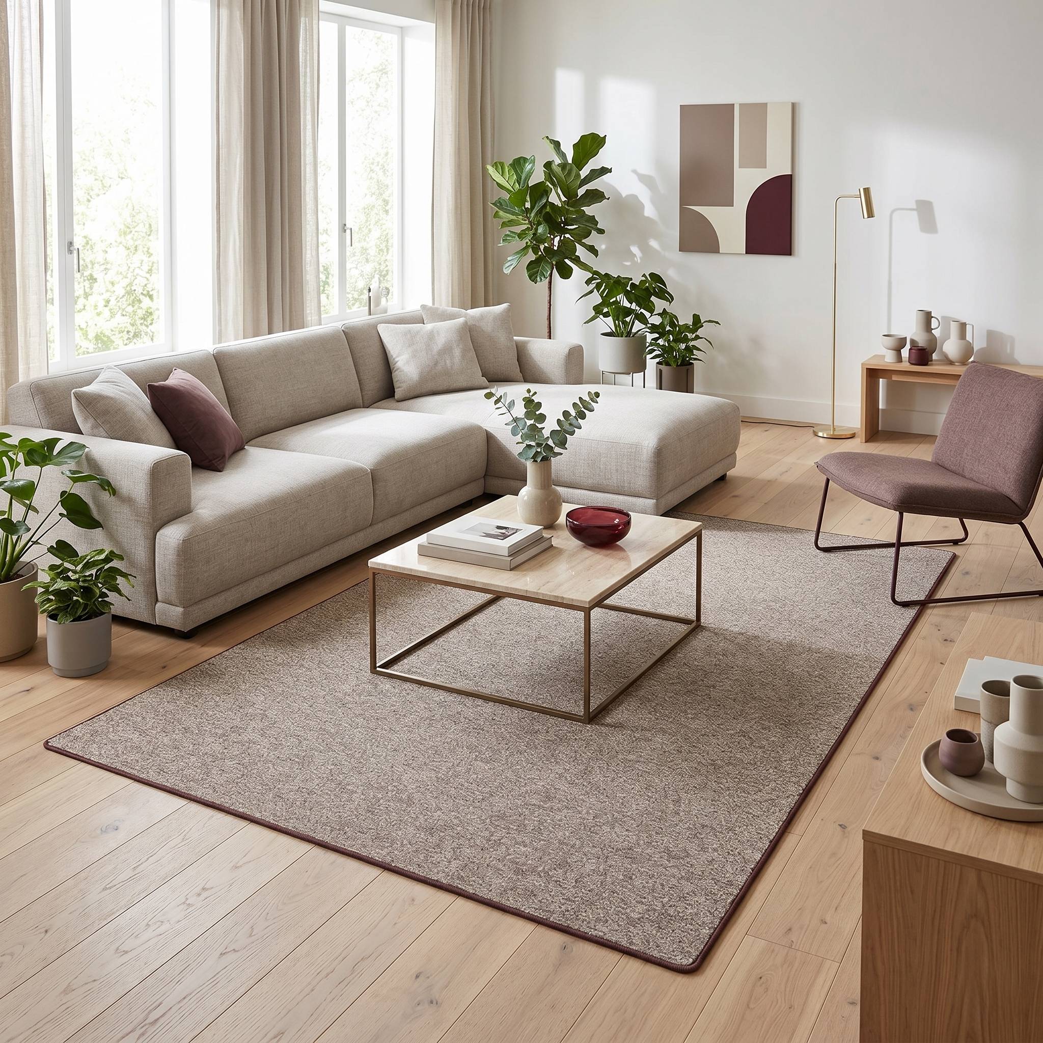 FLOORDIREKT Teppich-Läufer London – Pflegeleichter Schlingenfloor – Modernes Design – Hellbraun – 200 x 400 cm