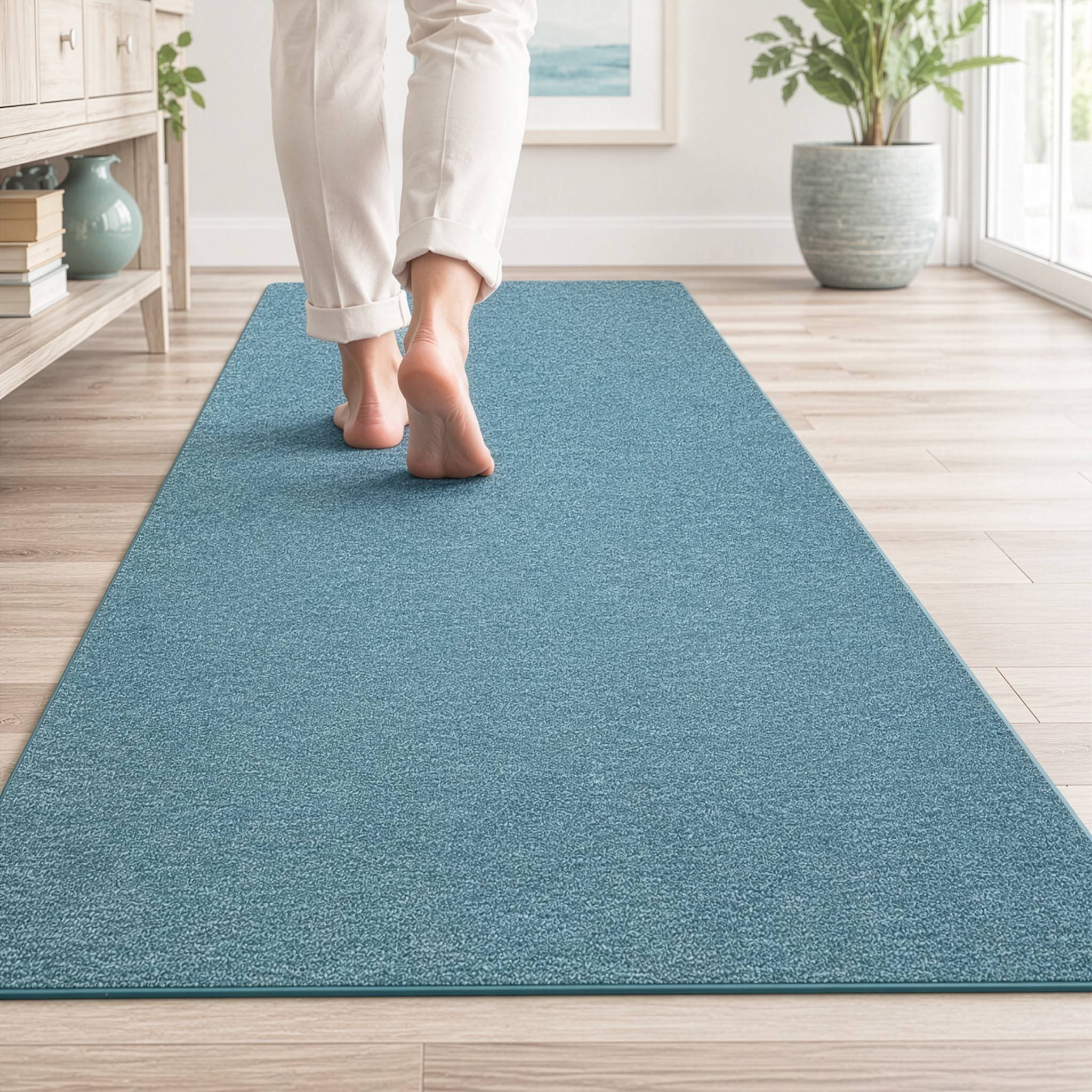 FLOORDIREKT Teppich-Läufer London – Pflegeleichter Schlingenfloor – Modernes Design – Grün – 100 x 450 cm