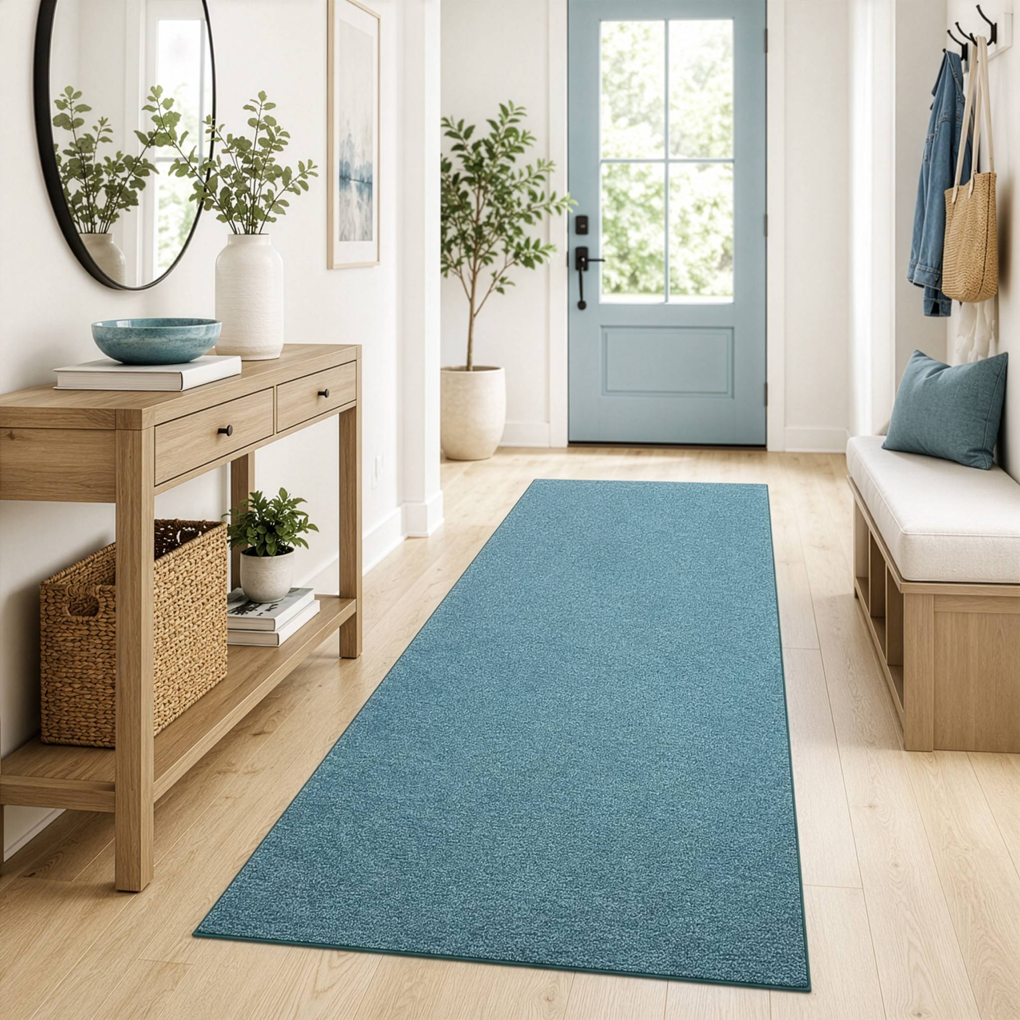 FLOORDIREKT Teppich-Läufer London – Pflegeleichter Schlingenfloor – Modernes Design – Grün – 67 x 350 cm