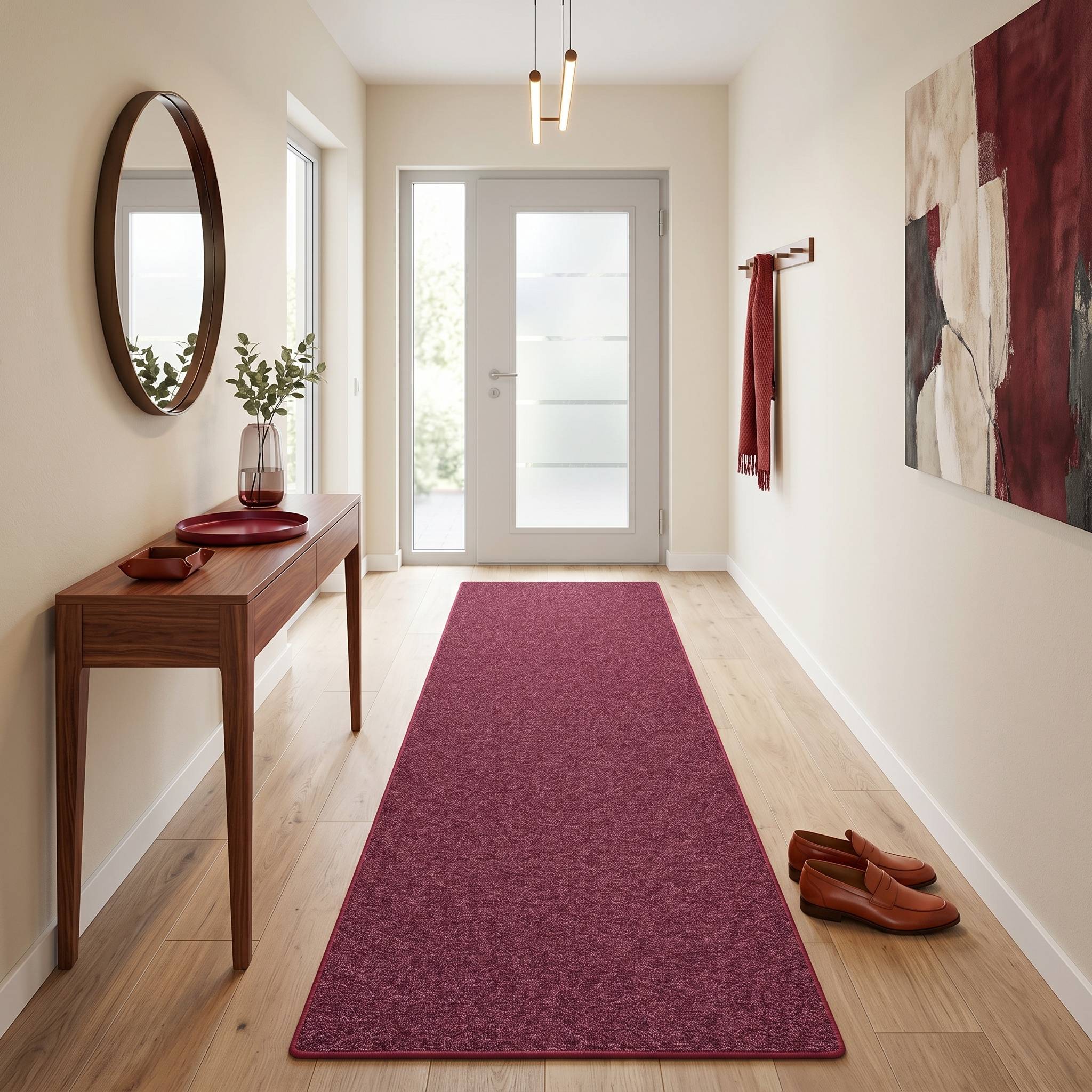 FLOORDIREKT Teppich-Läufer London – Pflegeleichter Schlingenfloor – Modernes Design – Rot – 200 x 250 cm